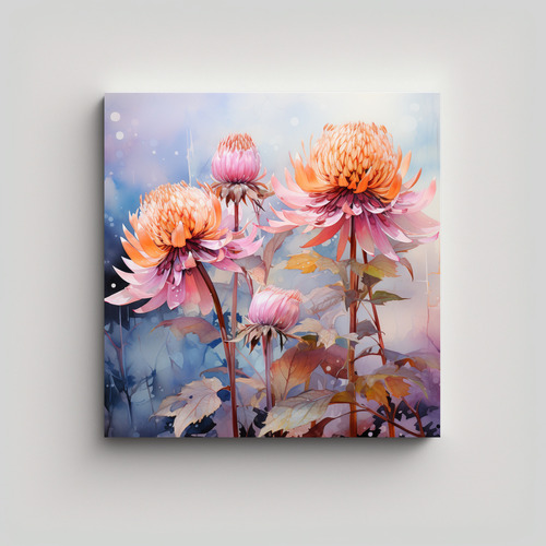 50x50cm Cuadro Abstracto Con Flores De Pataca De Jerusalén