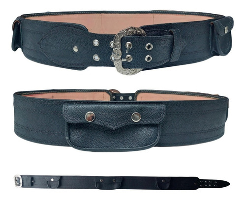 Guaiaca Gaucha Em Couro 1 Fivela Inox Preto Cinto Baile Tamanho 125
