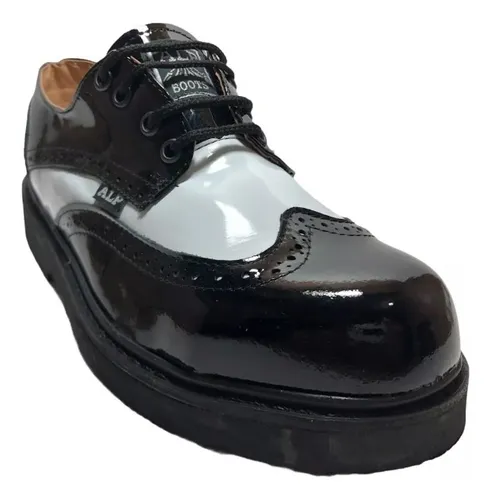 Zapato Alp Boots Bostoniano De Charol Negro Blanco Alpine Cuotas