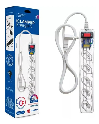 Filtro de linha de 5 tomadas Clamper iClamper Energia 5 cor transparente comprimento do cabo de 1m