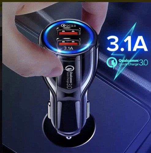 Cargador Para Auto 2 Entradas Usb Carga Rapida 3.0 Luz Led Blanco