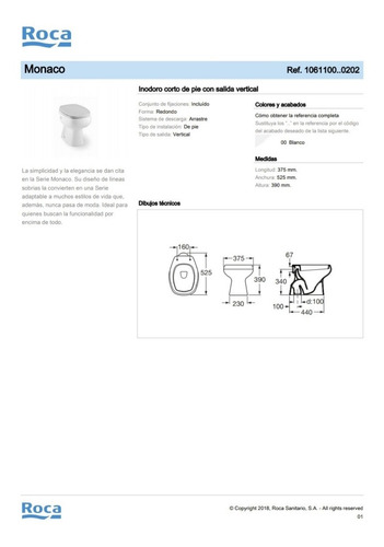 Inodoro Corto Modelo Monaco Roca Blanco