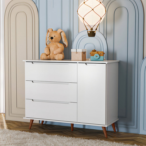 Quarto Bebe Retrô 100% Mdf- Lunna Berço + Gaveteiro - Branco