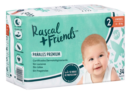 Pañales Bebé Rascal Friends T-2 - Unidad a $1274