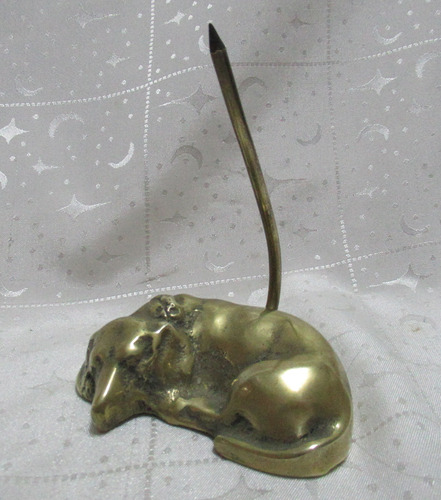 Pincha Papel Antigua Figura Sólido Bronce Perrito Sentado