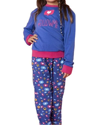 Pijama Algodón Azul Emojis Niña