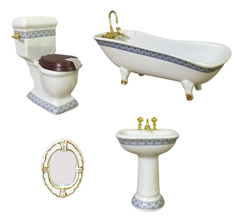 Aa Juego De Muebles De Baño De Cerámica En Miniatura De 4