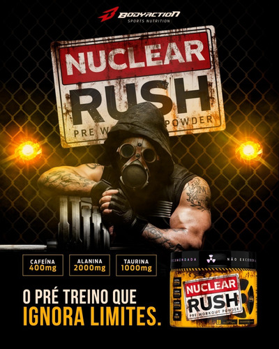 Imagem 3 de 4 de Nuclear Rush 100g - Pré Treino 2g Beta Alanina - Bodyaction