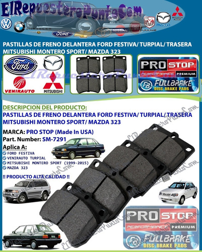 Pastillas De Freno Delantera Ford Festiva Turpial