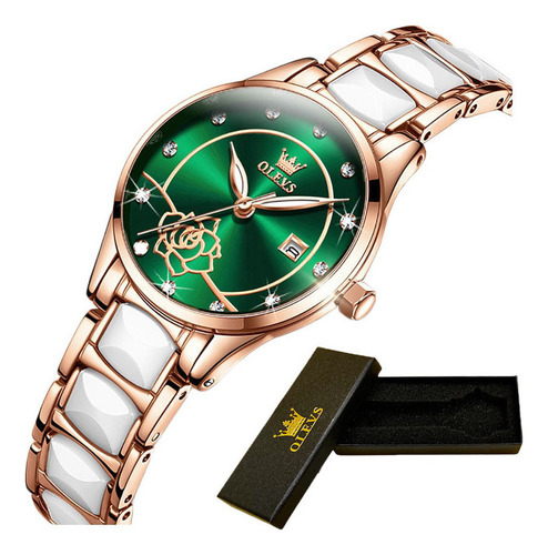 Relojes Olevs Luminous Diamond Elegant Calender Color Del Fondo Verde