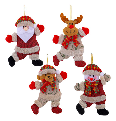 4 Cascabeles Muñecos Navideños Adorno Fieltro Navidad Santa