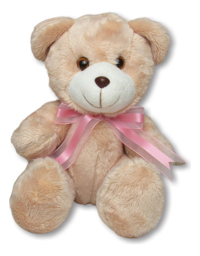 Urso De Pelúcia Fofinho 30cm Tamanho Médio Ursinho Com Laço Cor Rosa