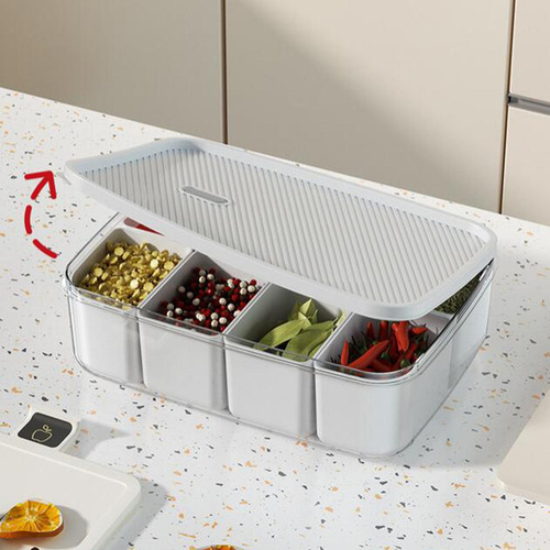 Caja De Condimentos Para Especias De Cocina Con Tapa, Botes
