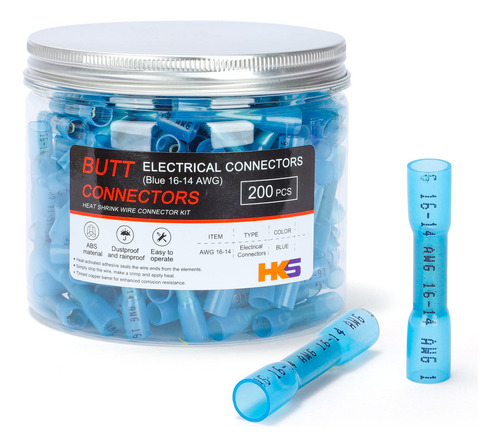 Hks 200 Conectores De Tope Termorretrctiles Azules De 16-14