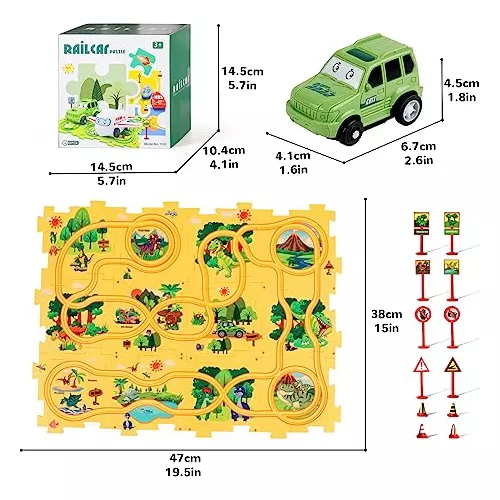 New Plastic Puzzles for Kids Ages 3-5 with A Cute Car, Toddler Puzzle Track  Play Set Gift, Critical Thinking Educational Toys, Toys for 3 4 5 6 Year