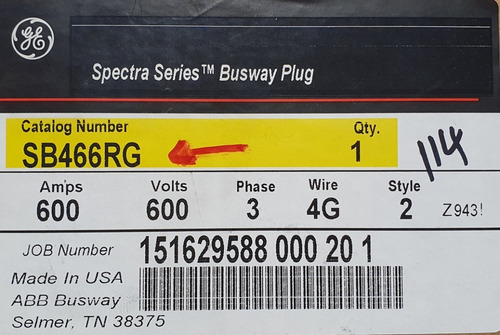 Plug In General Electric Sb466rg 600amp, 600v, 3f, 4h