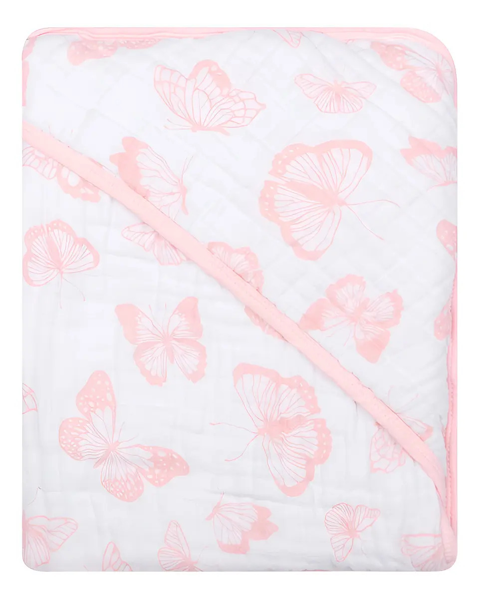 Toalha Banho Bebê Papi Soft Estampa Borboletas 80cm X 80cm Cor Rosa