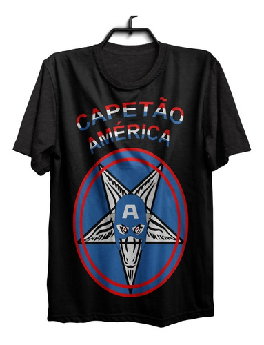  Camiseta Camisa Capetão America Baphomet Pentagrama Bodé Ocultismo Satanismo Gato Bruxa Satam  1180