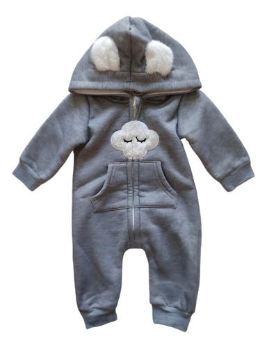 Mameluco Con Cierre Y Capucha Para Bebé Diseño Conejo Gris 0-3 M