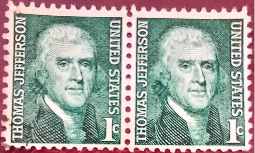 2 Estampillas De Thomas Jefferson_unidas, Verde, 1cent.