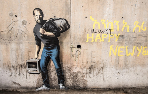 Cuadro Decorativo Moderno Banksy Steve Jobs Grafiti  / Tela