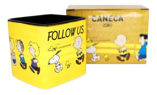 Caneca Cubo Zona Criativa Snoopy Follow Us De Cerâmica 300ml