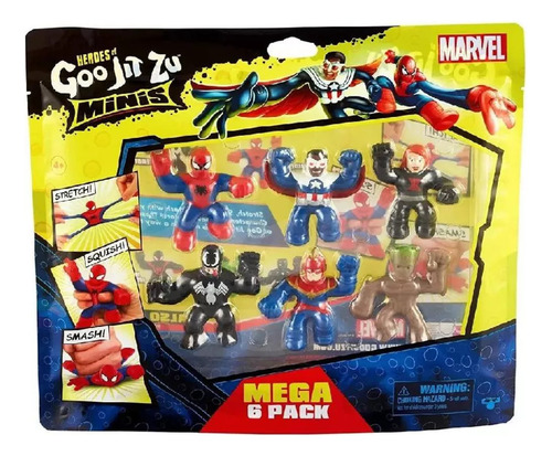 Goo Jit Zu Pack Heróis Da Marvel Com 6 Mini Bonecos Elástico