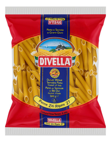 Macarrão de Sêmola Grano Duro Penne Ziti Rigate 27 Divella Pacote 500g