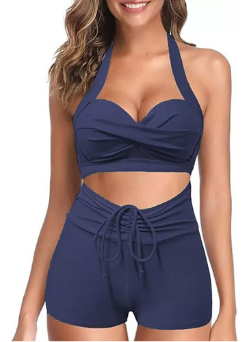 Traje De Baño Dama 2 Piezas Tankini Top Manga Larga Shorts