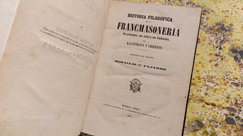 Kauffmann Cherpin: Historia Filosófica Francmasonería 1858 (Usado)