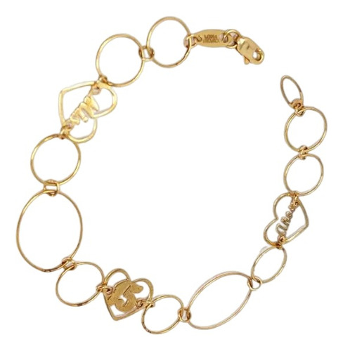 Pulsera Oro Amarillo 10k Circulitos En El Centro Numero 15