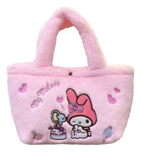 Bolsa De Mano Peluche Bandolera Afelpada Con Broche Kitty