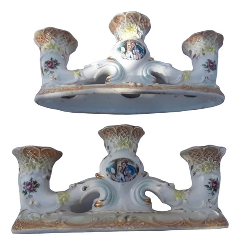 2 Candelabro En Porcelana Tres Velas