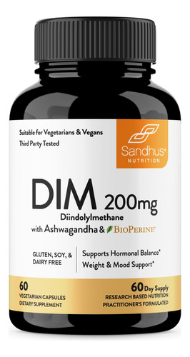 Sandhu's Suplemento Dim De 200 Mg Con Ashwagandha Y Apoyo Ho