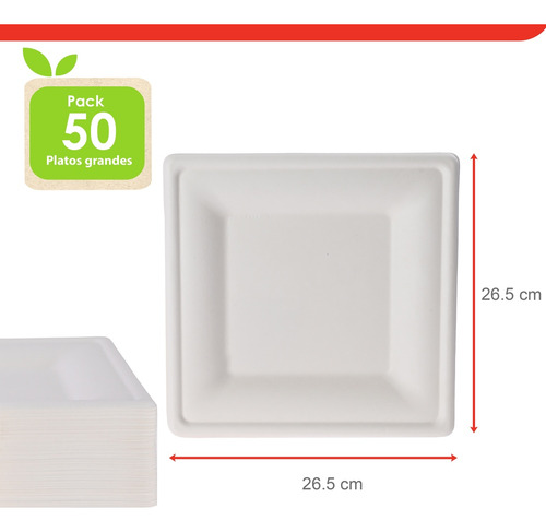 50 Platos Desechables Extragrande 100% Compostables Uso Rudo