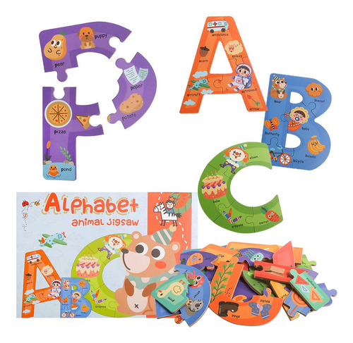 Rompecabezas De Madera Letras Abc, Animales Montessori Stem