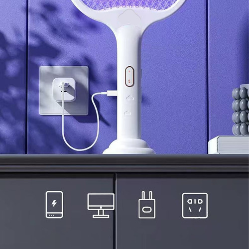 Raqueta Eléctrica Mata Moscas Y Mosquitos Recargable Luz Led Blanco