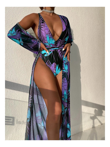 Conjunto Bikini De Playa+kimono De Verano Para Mujer,g