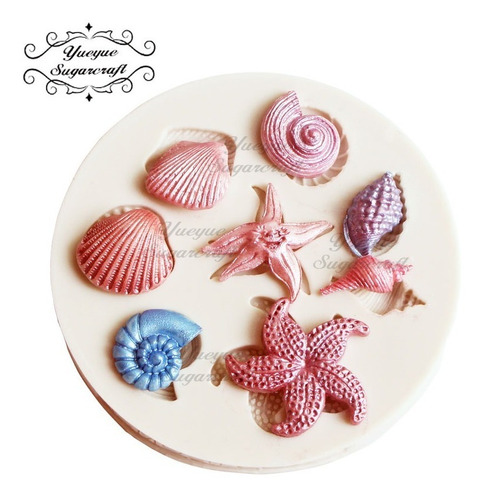 Imagen 1 de 2 de Molde Silicón Fondant/ Resina/ Caracoles Y Estrellas De Mar
