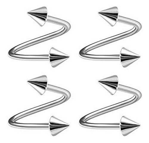 Aros - 4pcs Surgical Steel 20 Gauge Twisted Barbell Earring 