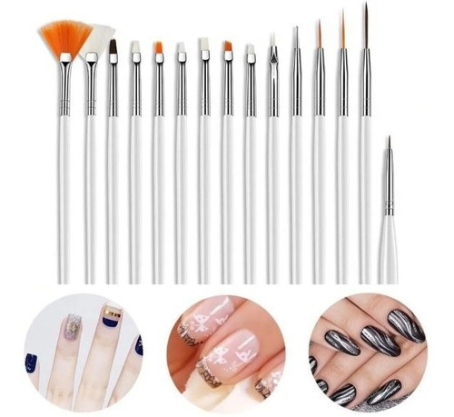 Kit Decoracion Uñas De 15 Pinceles Para Nail Art Esculpidas!