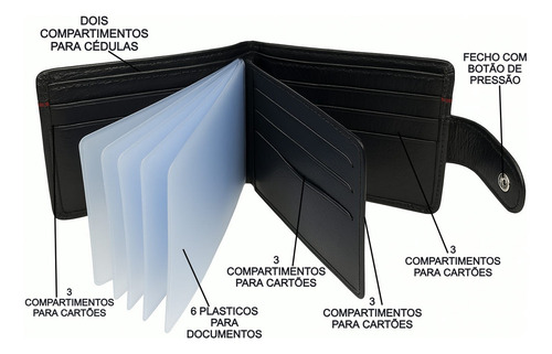 Carteira Masculina Couro Legítimo Premium Extra Macio Ref957 Cor Preto