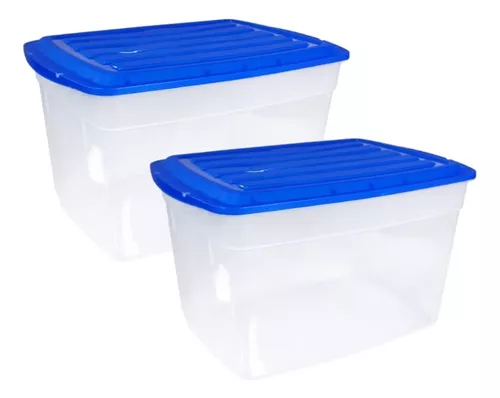 Kit 4 cajas organizadoras plásticas transparentes con tapa Azul