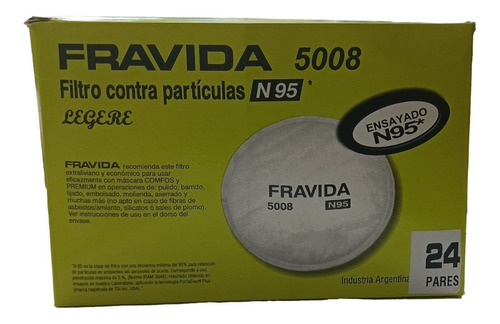 Imagen 1 de 3 de Prefiltro Fravida 5008  N95  Caja X24 Pares