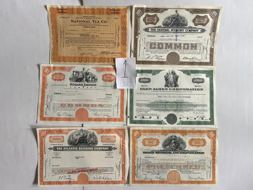 Set 6 Títulos Accionarios Diferentes Empresas Americanas. (Usado)