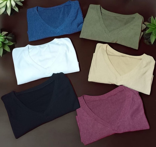 Sweater Remera Mujer Suelto Basico Cuello V Nelly Peonia