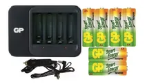 Comprar Cargador Gp Con Adaptador + 6 Baterias Pilas Recargables Aa 