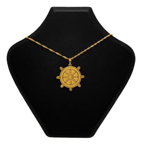 Cadena Y Dije Timón Barco Oro 18k Oro 18k 45 Cm