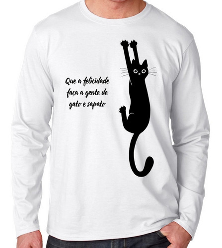 Camiseta Blusa Manga Longa Gato E Sapato Cat Gatinho Felino