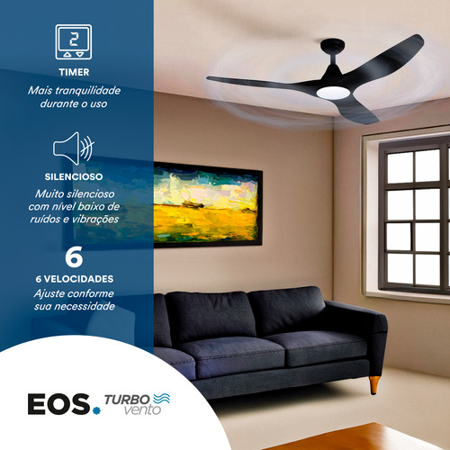 Ventilador De Teto Eos C/ Controle 150w Preto Evx110p 127/220V